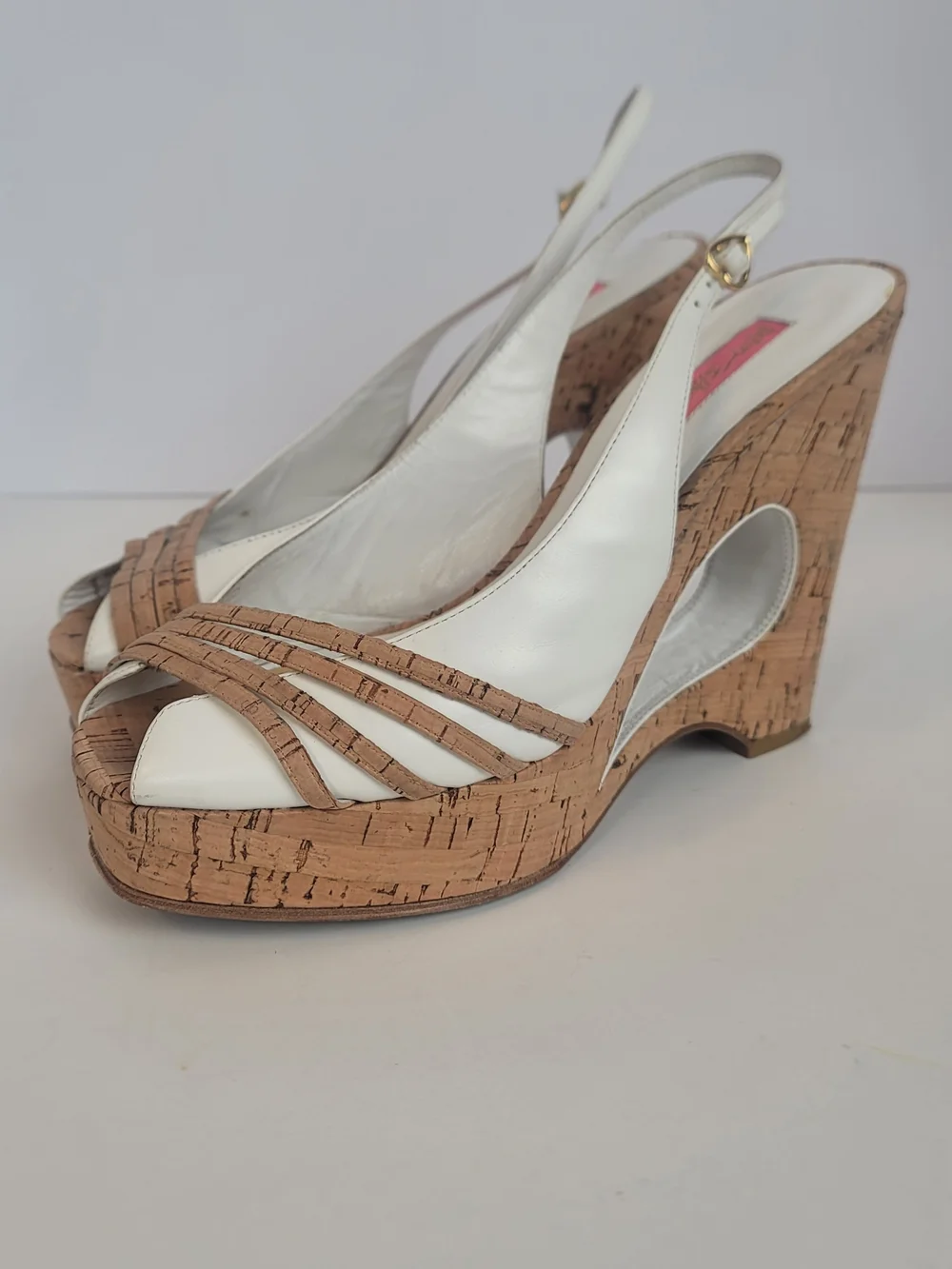Betsey Johnson June Leather Cork Platform High Heel Wedge Sandals Cork Straps 10